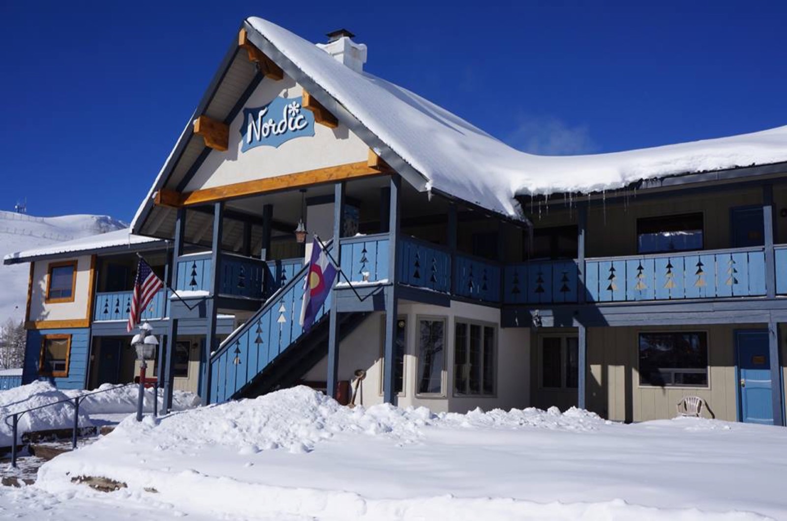 The Nordic Inn under snow